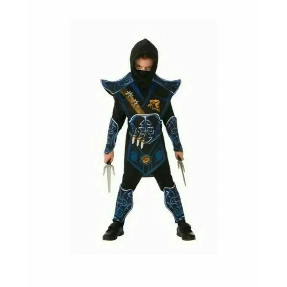 NEW Blue Battle Ninja Costume Halloween Boys Small 4-6 Shirt Pants Tabard BELT - Picture 4 of 4